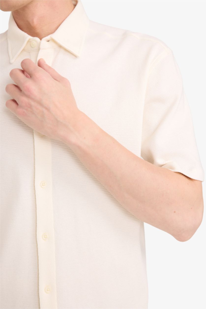 MAN Ecru Regular Fit Polo Collar Jersey Short Sleeve Shirt