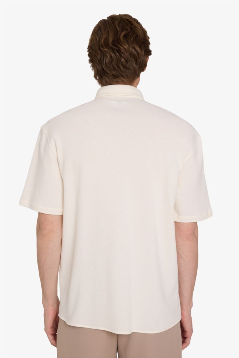 MAN Ecru Regular Fit Polo Collar Jersey Short Sleeve Shirt