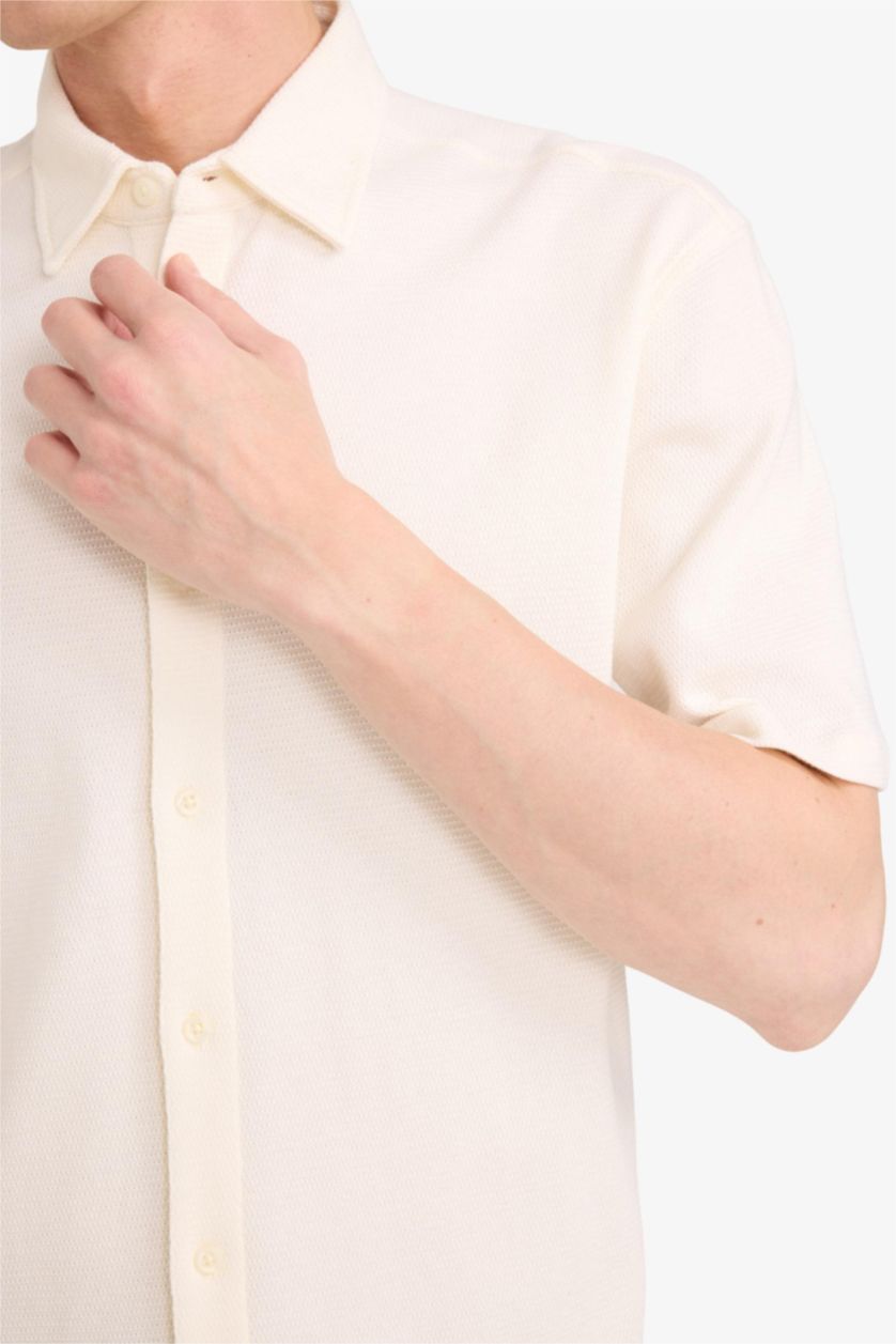 Ерлер экру Regular Fit поло жағалы трикотаж қысқа жеңді жейде