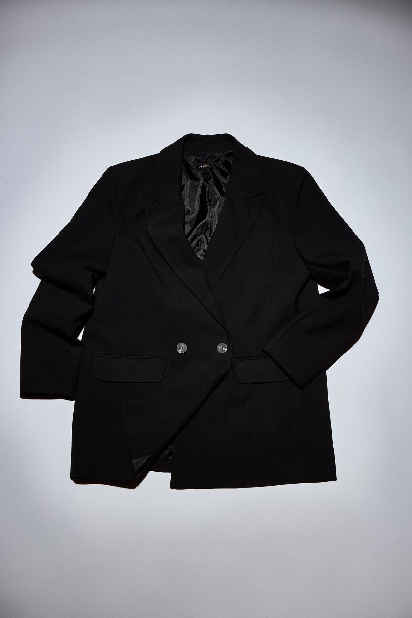 WOMAN Black Oversize Fit Jacket Collar Blazer