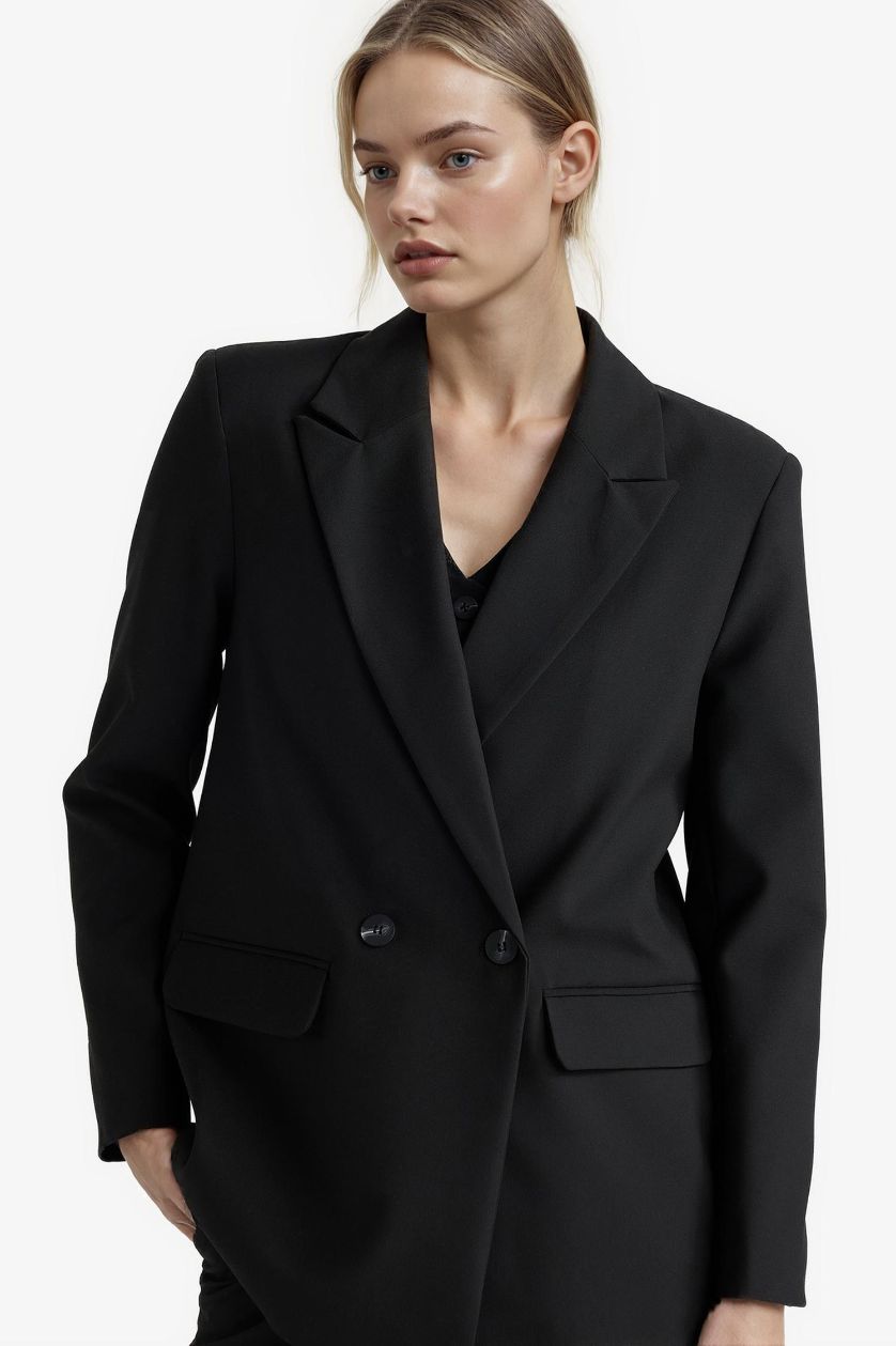 WOMAN Black Oversize Fit Jacket Collar Blazer