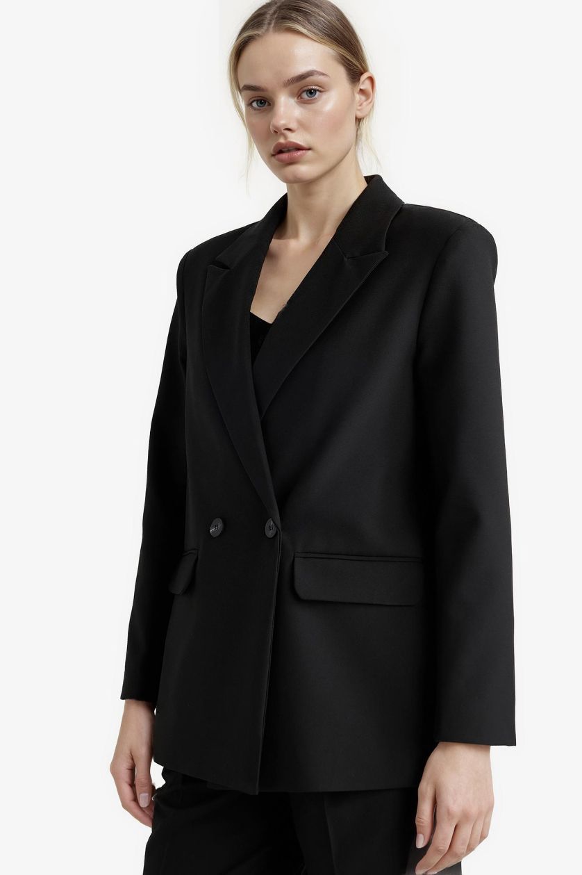 WOMAN Black Oversize Fit Jacket Collar Blazer
