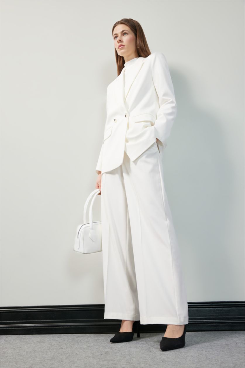 Kadın Ekru Oversıze Ceket Yaka Blazer Ceket