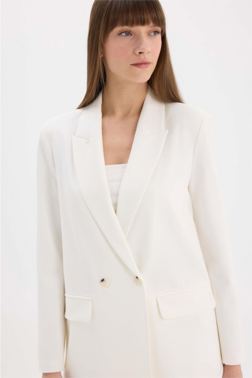 Kadın Ekru Oversıze Ceket Yaka Blazer Ceket