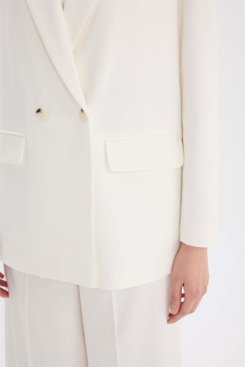 Kadın Ekru Oversıze Ceket Yaka Blazer Ceket