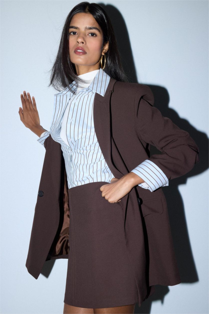 Woman Brown Oversize Jacket Collar Blazer