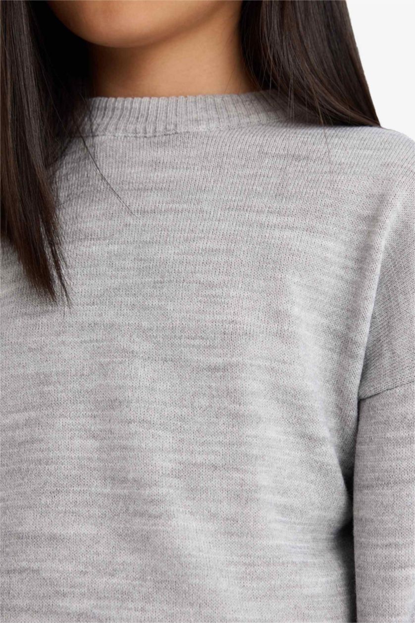 Қыздар Және Жасөспірімдер Ашық Сұр Меланж Қыздарға үлкен пішім Пулловер