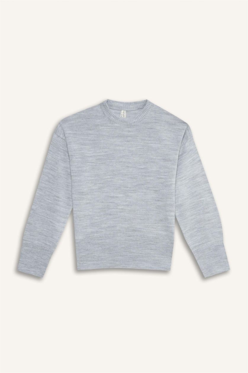 Қыздар Және Жасөспірімдер Ашық Сұр Меланж Қыздарға үлкен пішім Пулловер