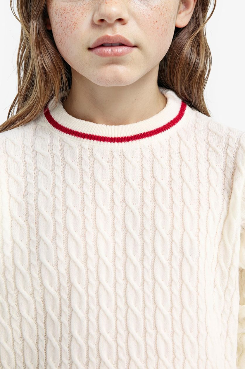 Kız Çocuk - Genç Kız Ekru Standart Fit Bisiklet Yaka Triko Kazak Kız Çocuk