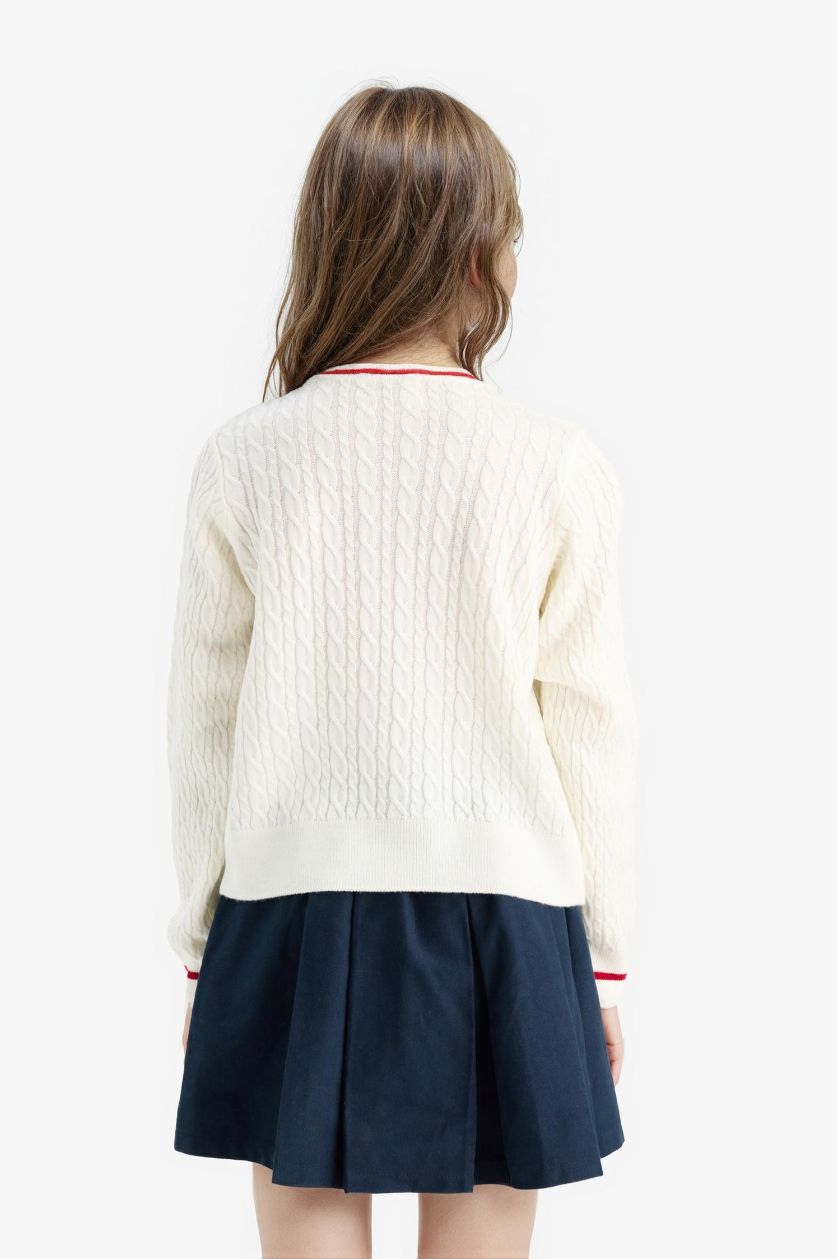 Kız Çocuk - Genç Kız Ekru Standart Fit Bisiklet Yaka Triko Kazak Kız Çocuk