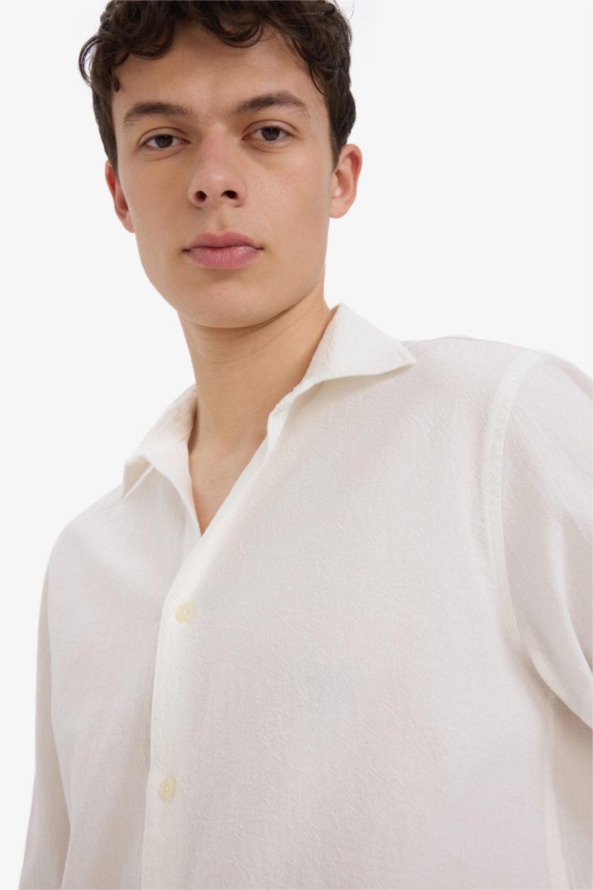 Erkek Ekru %100 Pamuk Gömlek