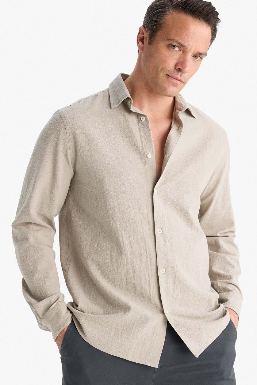 Erkek Açık Haki %100 Pamuk Gömlek