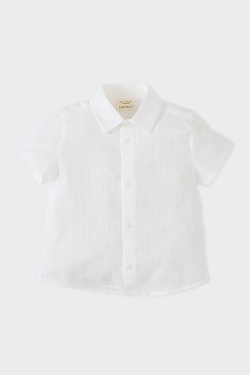 Erkek Bebek Kırık Beyaz Flamlı Poplin Kısa Kollu Gömlek Erkek Bebek