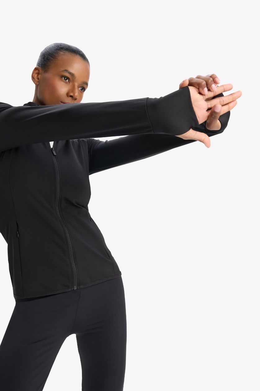 Женщины Черный Свитшот с воротником-стойкой, с застежкой и спортивным кроем от DeFactoFit
