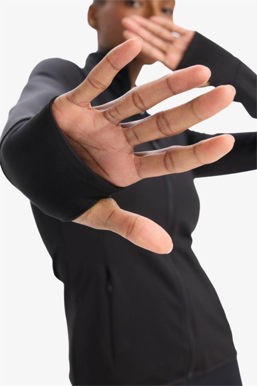 Женщины Черный Свитшот с воротником-стойкой, с застежкой и спортивным кроем от DeFactoFit