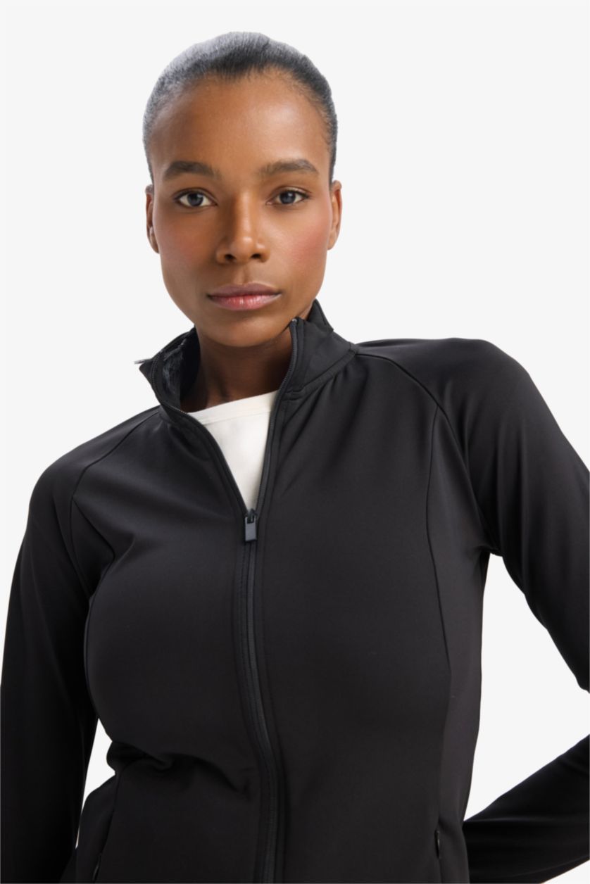 Женщины Черный Свитшот с воротником-стойкой, с застежкой и спортивным кроем от DeFactoFit