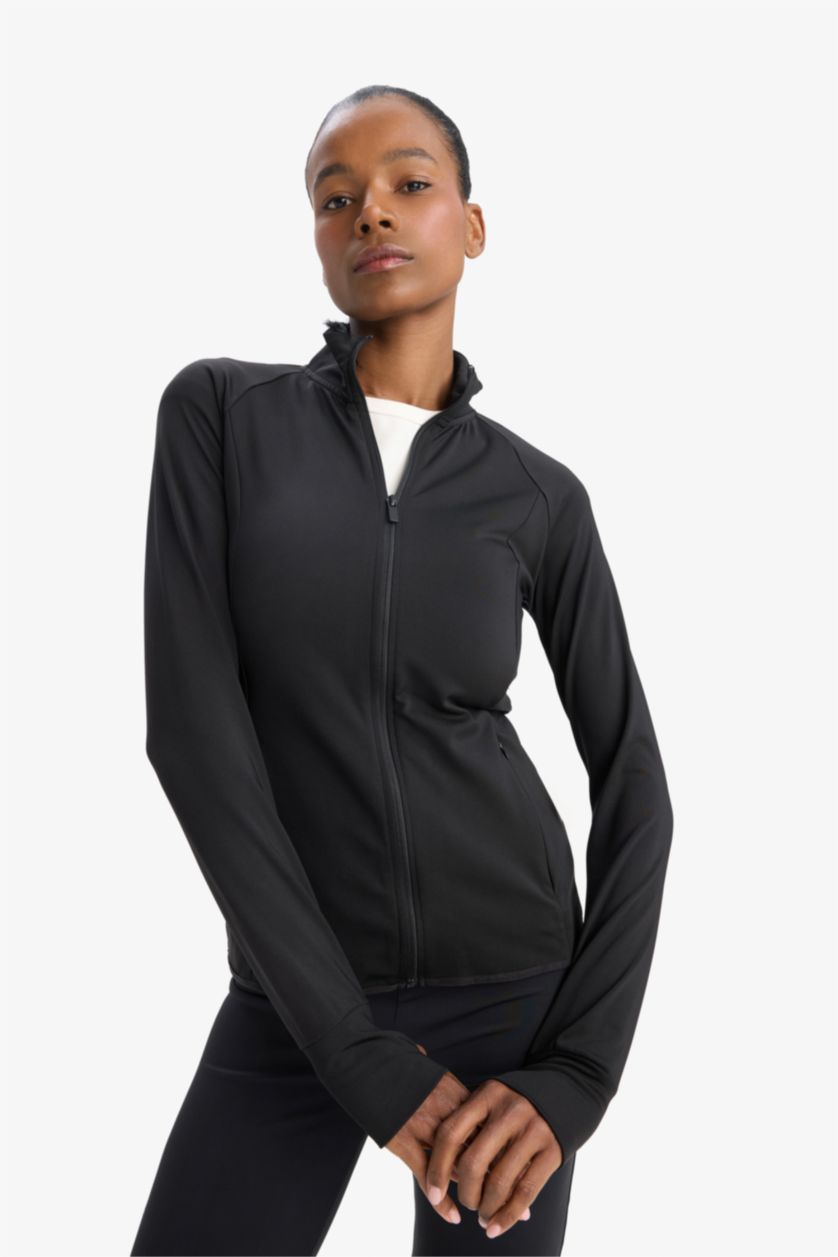 Женщины Черный Свитшот с воротником-стойкой, с застежкой и спортивным кроем от DeFactoFit