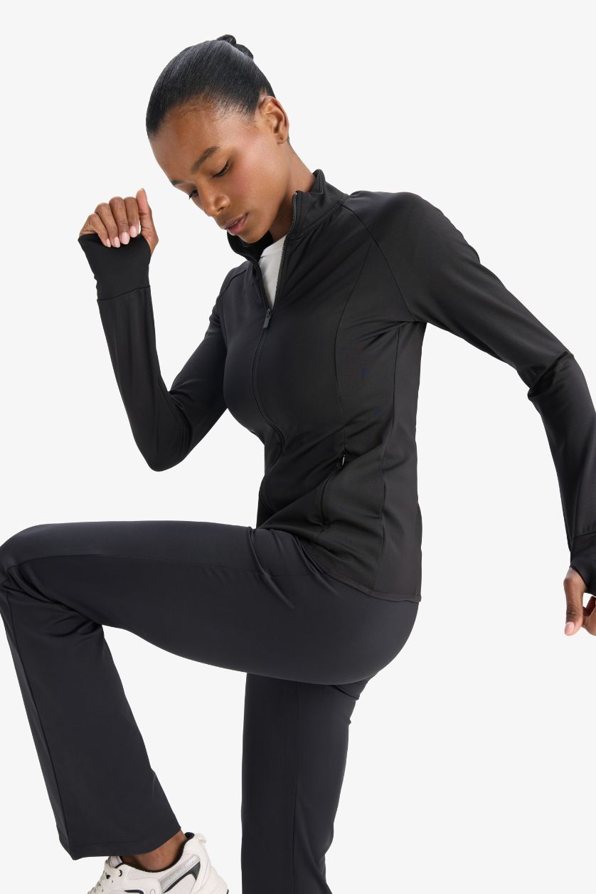 Женщины Черный Свитшот с воротником-стойкой, с застежкой и спортивным кроем от DeFactoFit