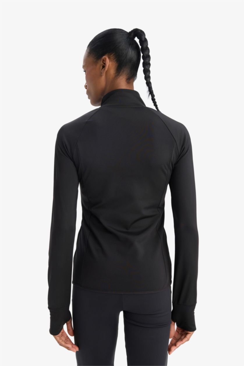 Женщины Черный Свитшот с воротником-стойкой, с застежкой и спортивным кроем от DeFactoFit