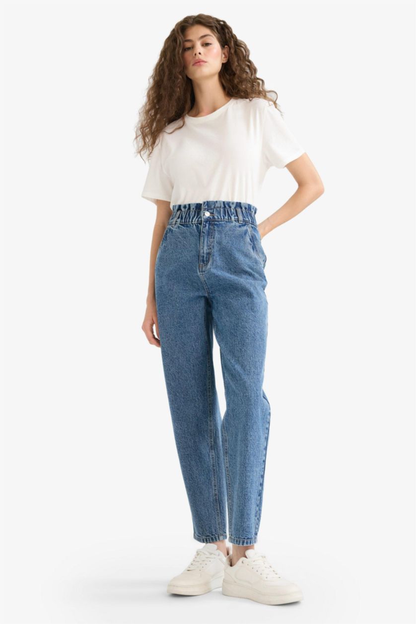 Женщины Голубрй Джинсы с высокой талией, прямым кроем и эффектом "мороженого"