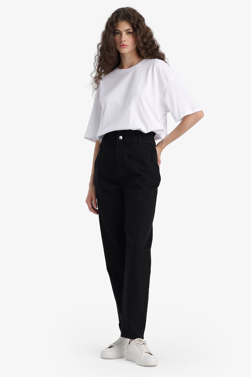 WOMAN Black Paperbag High Waist Straight Leg Jeans