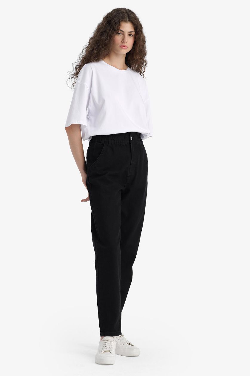 WOMAN Black Paperbag High Waist Straight Leg Jeans