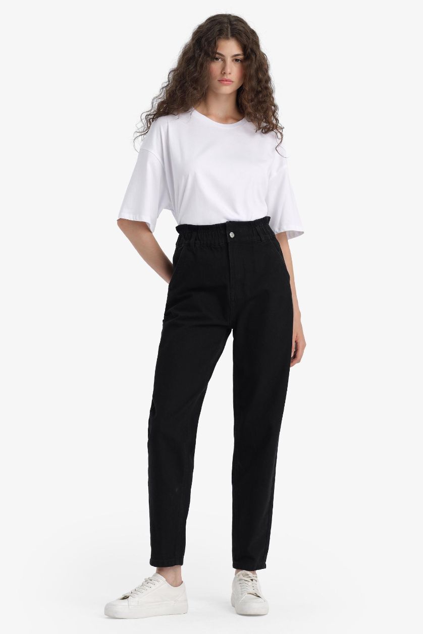 WOMAN Black Paperbag High Waist Straight Leg Jeans