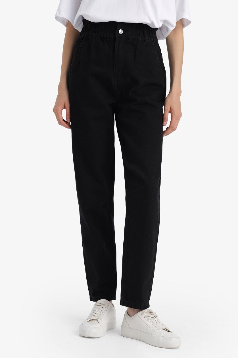 WOMAN Black Paperbag High Waist Straight Leg Jeans