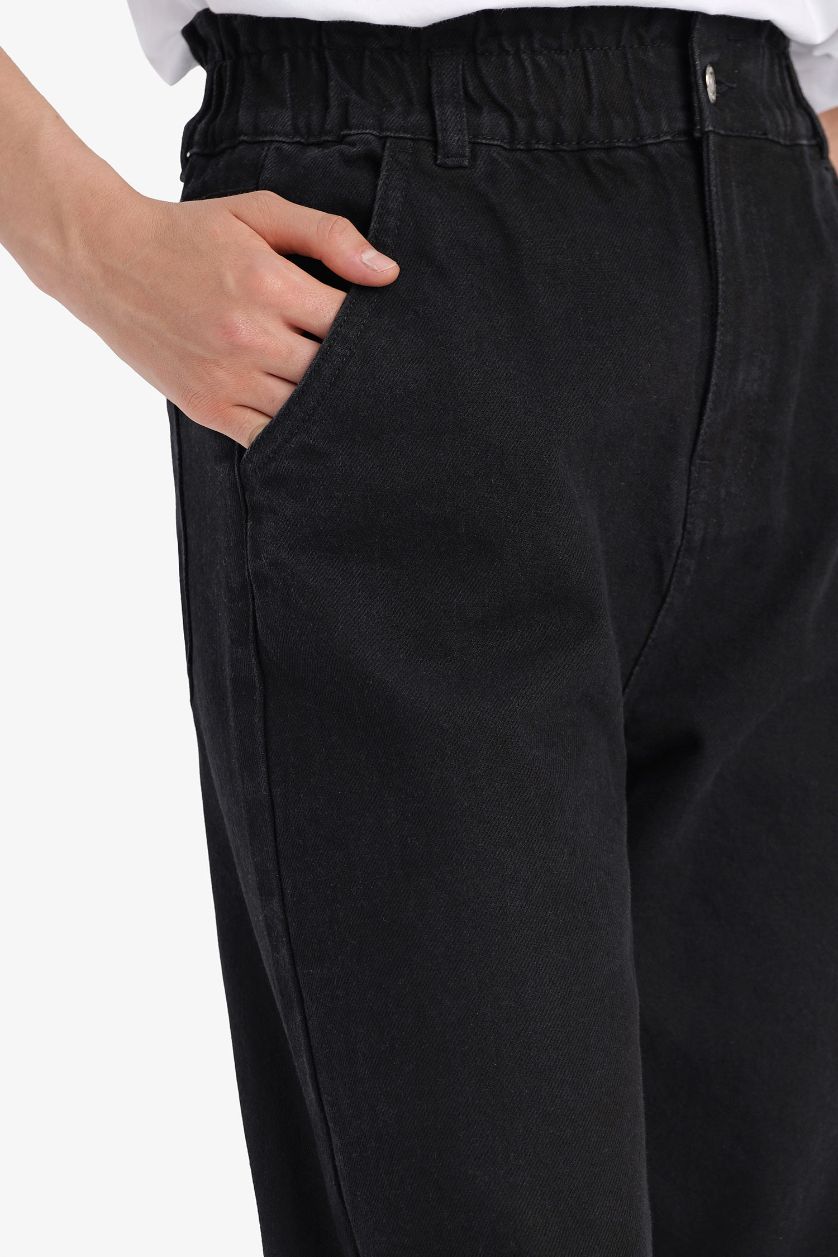 WOMAN Black Paperbag High Waist Straight Leg Jeans