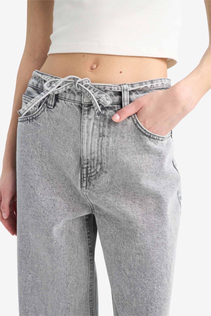 Женщины Серый Широкие джинсы с высокой талией и длинными штанинами с эффектом снежной стирки