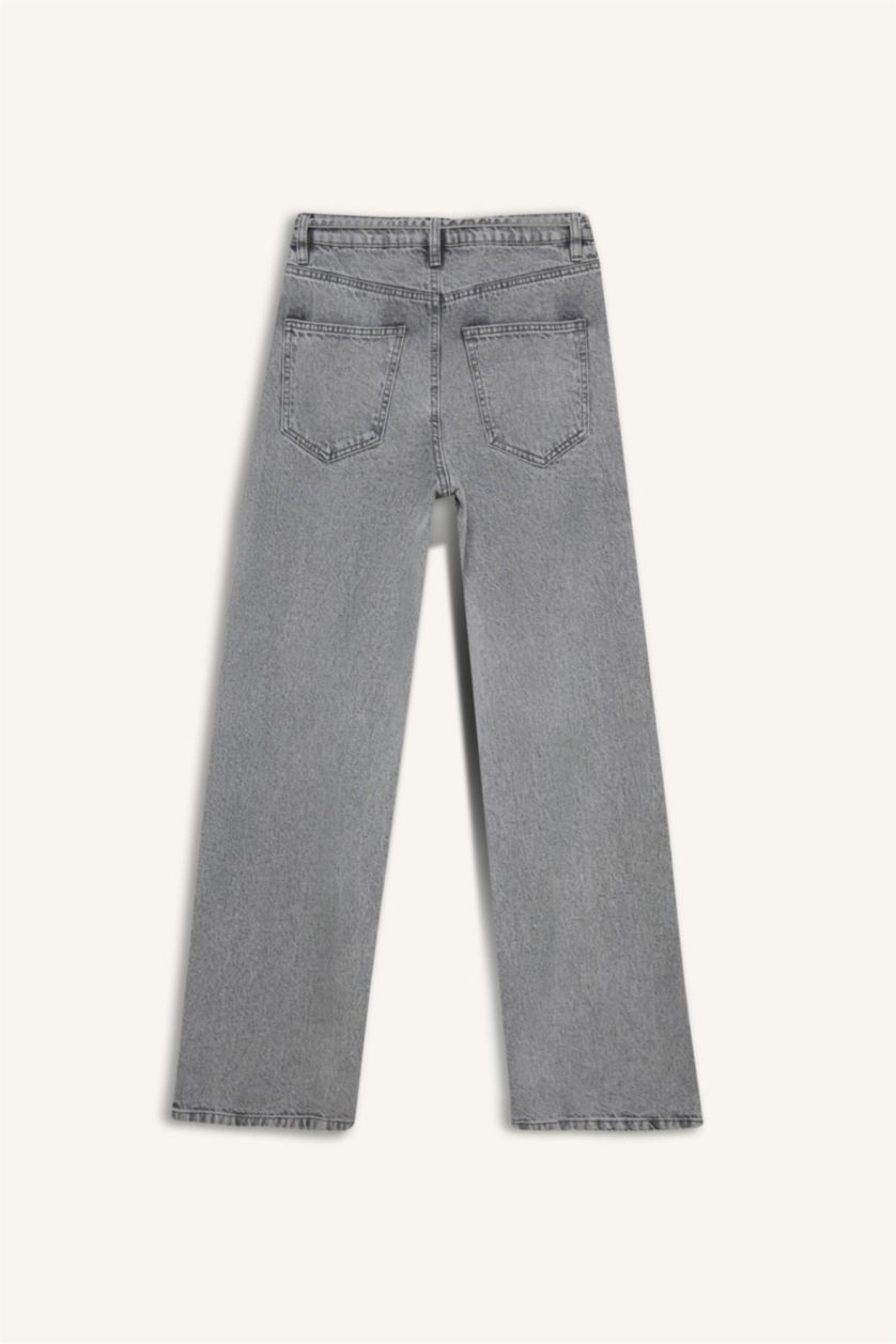 Женщины Серый Широкие джинсы с высокой талией и длинными штанинами с эффектом снежной стирки