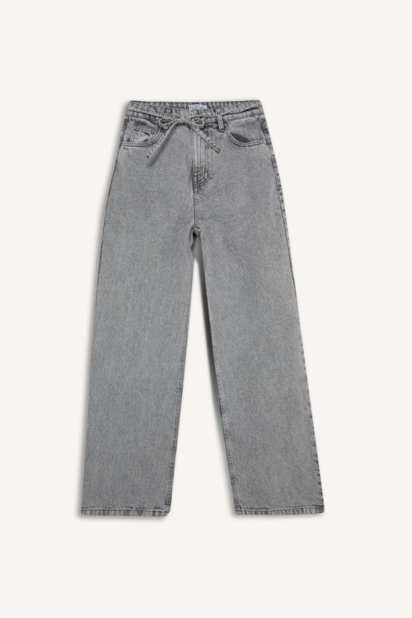 Женщины Серый Широкие джинсы с высокой талией и длинными штанинами с эффектом снежной стирки