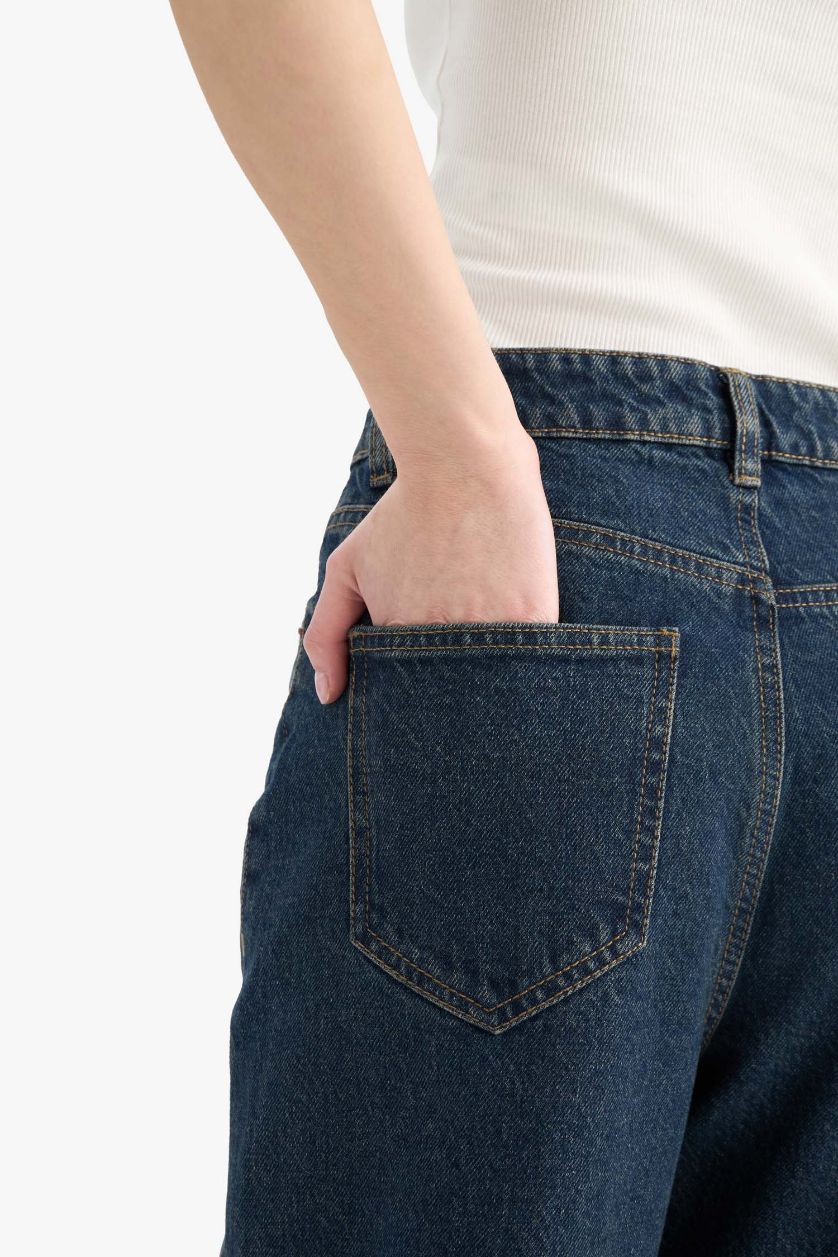 Женщины Темно-голубой Джинсы из 90-х с высокой посадкой и прямыми штанинами Wide Leg