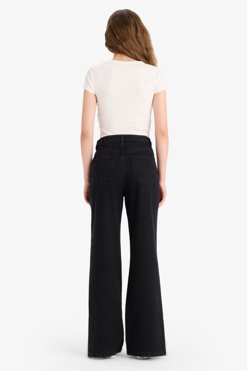 Женщины Черный Джинсы с высокой талией, прямым кроем и длинными брюками, 90-х годов