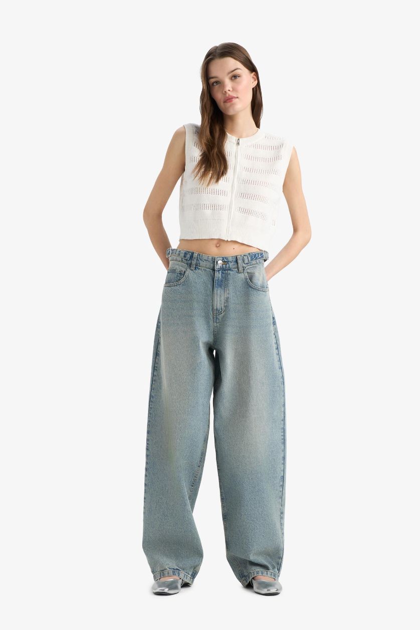 WOMAN Light Indigo Carpenter Fit High Waist Denim Look Trousers