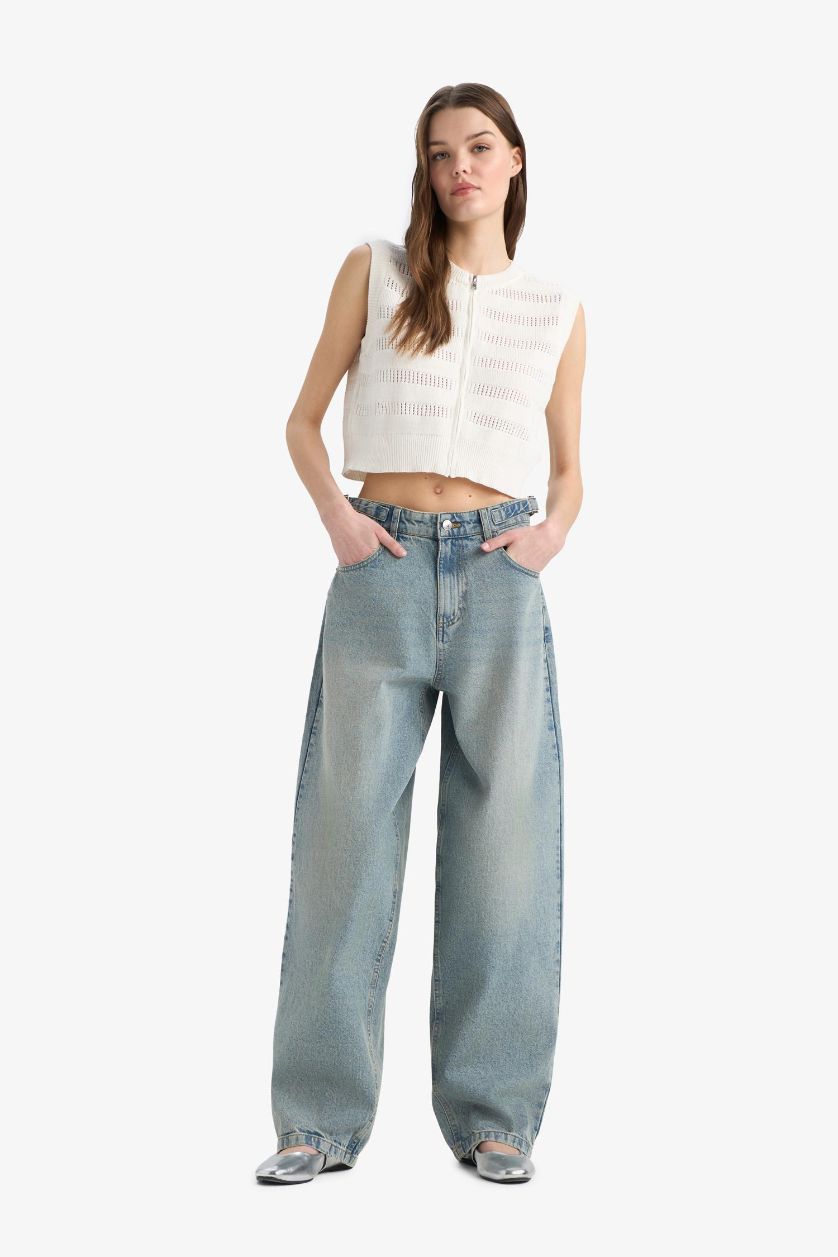 WOMAN Light Indigo Carpenter Fit High Waist Denim Look Trousers