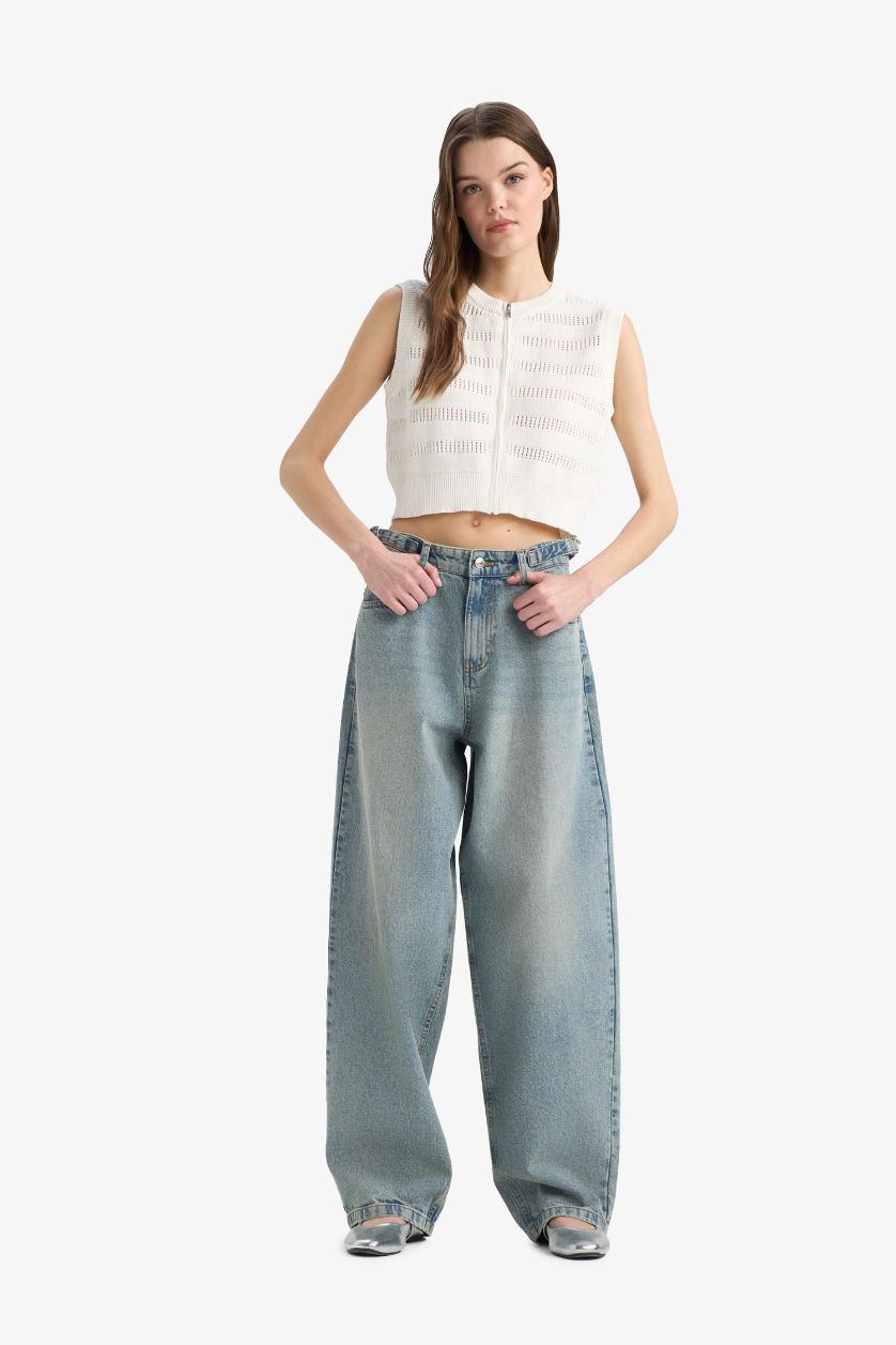 WOMAN Light Indigo Carpenter Fit High Waist Denim Look Trousers