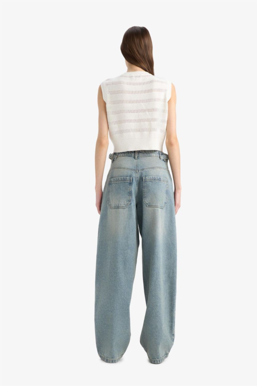 WOMAN Light Indigo Carpenter Fit High Waist Denim Look Trousers