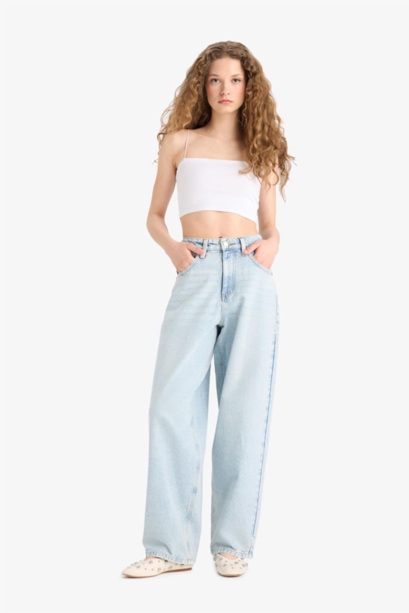 WOMAN Light Blue Baggy Fit High Waist Straight Leg Jeans