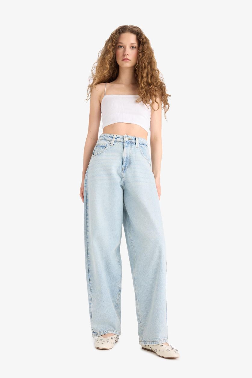 WOMAN Light Blue Baggy Fit High Waist Straight Leg Jeans