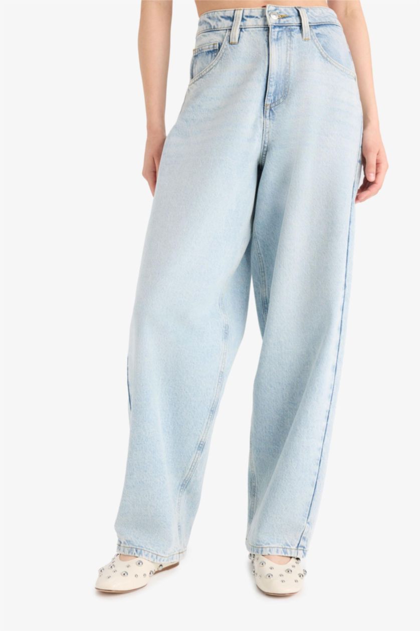 WOMAN Light Blue Baggy Fit High Waist Straight Leg Jeans