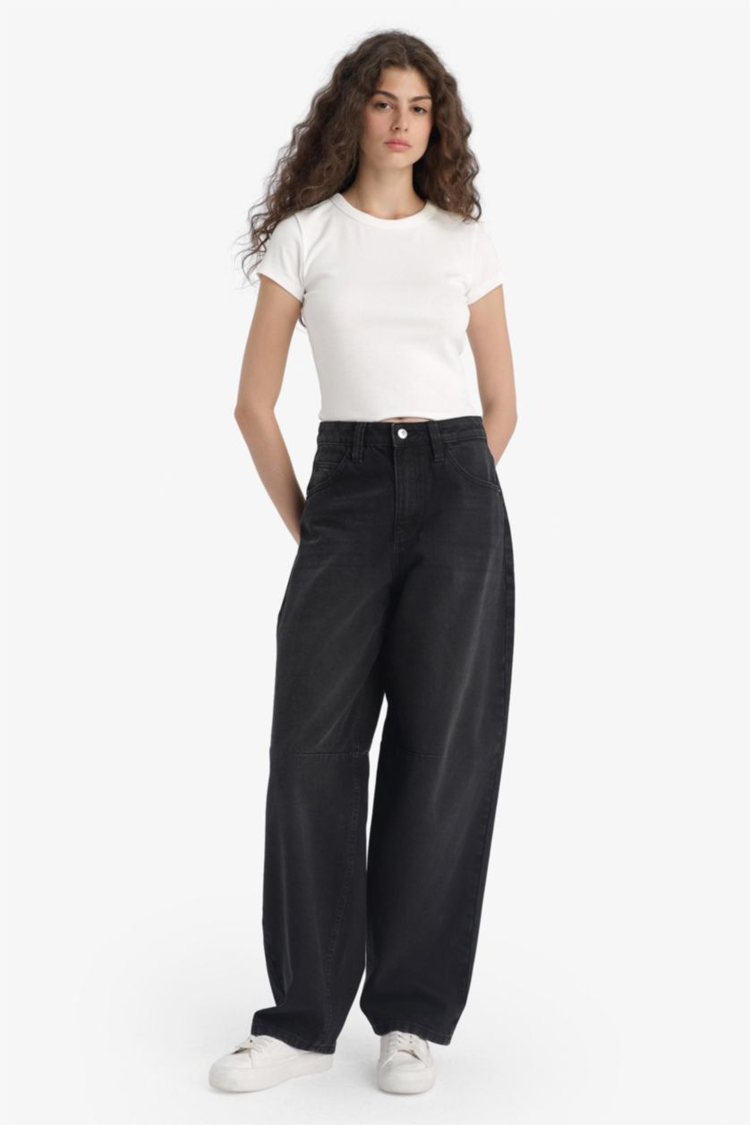 WOMAN Black Baggy Fit High Waist Straight Leg Jeans
