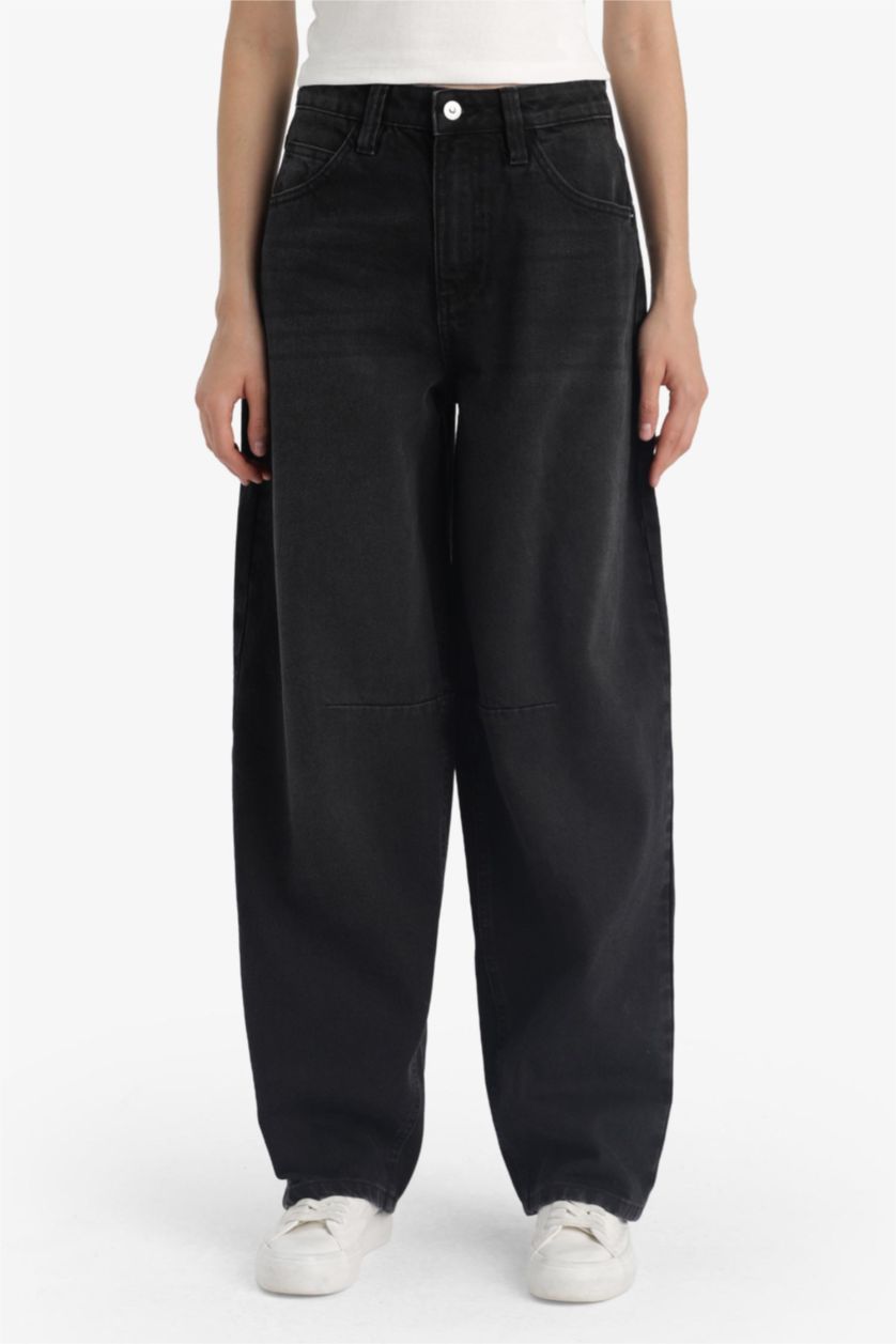 WOMAN Black Baggy Fit High Waist Straight Leg Jeans