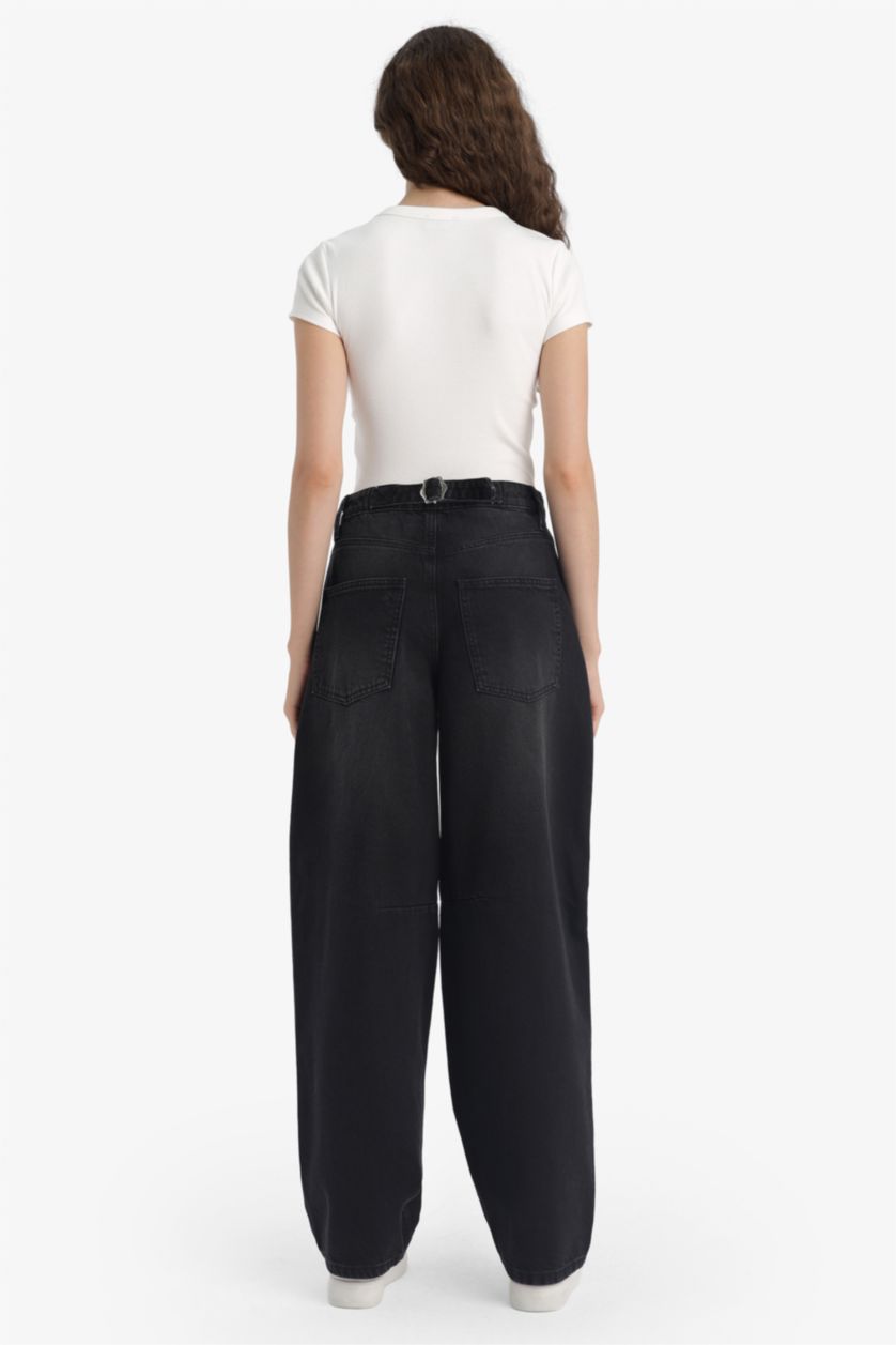 WOMAN Black Baggy Fit High Waist Straight Leg Jeans