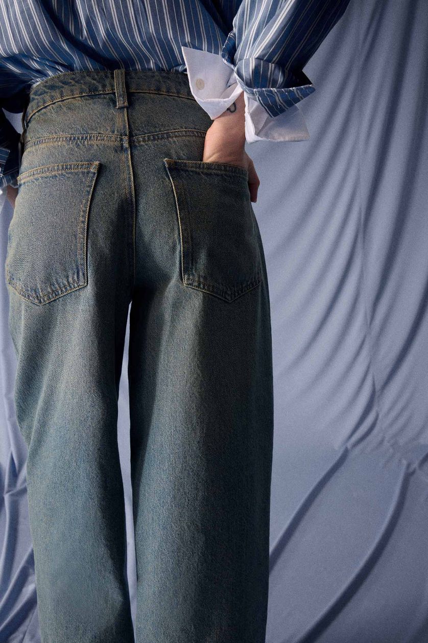 WOMAN Blue Baggy Fit High Waist Straight Leg Jeans