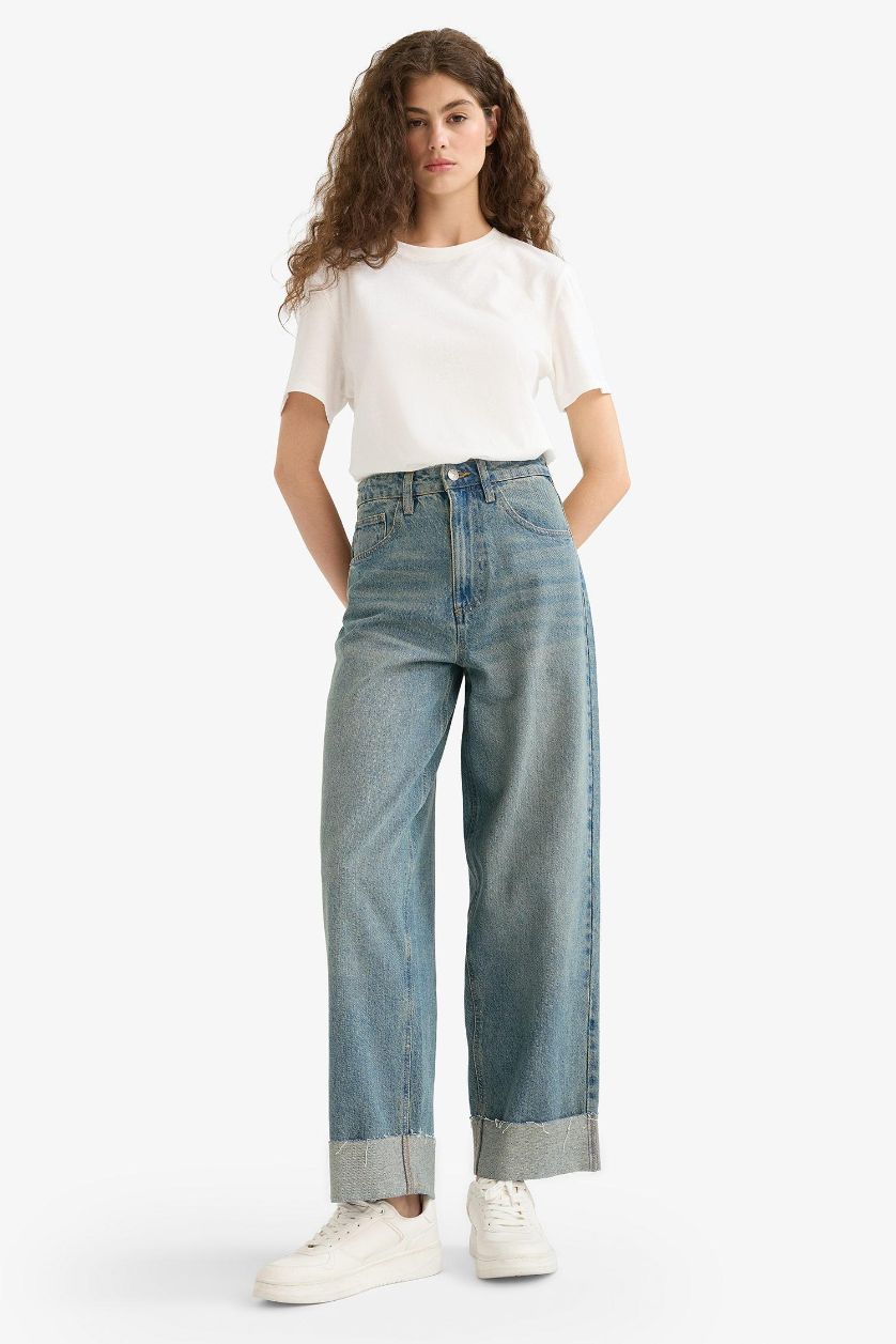 WOMAN Blue Baggy Fit High Waist Straight Leg Jeans