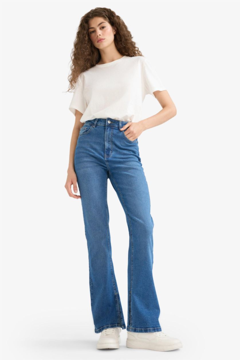 WOMAN Blue Slim Flare Fit High Waist Long Jeans