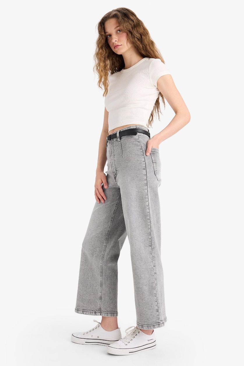 WOMAN Grey Culotte High Waist Straight Leg Jeans