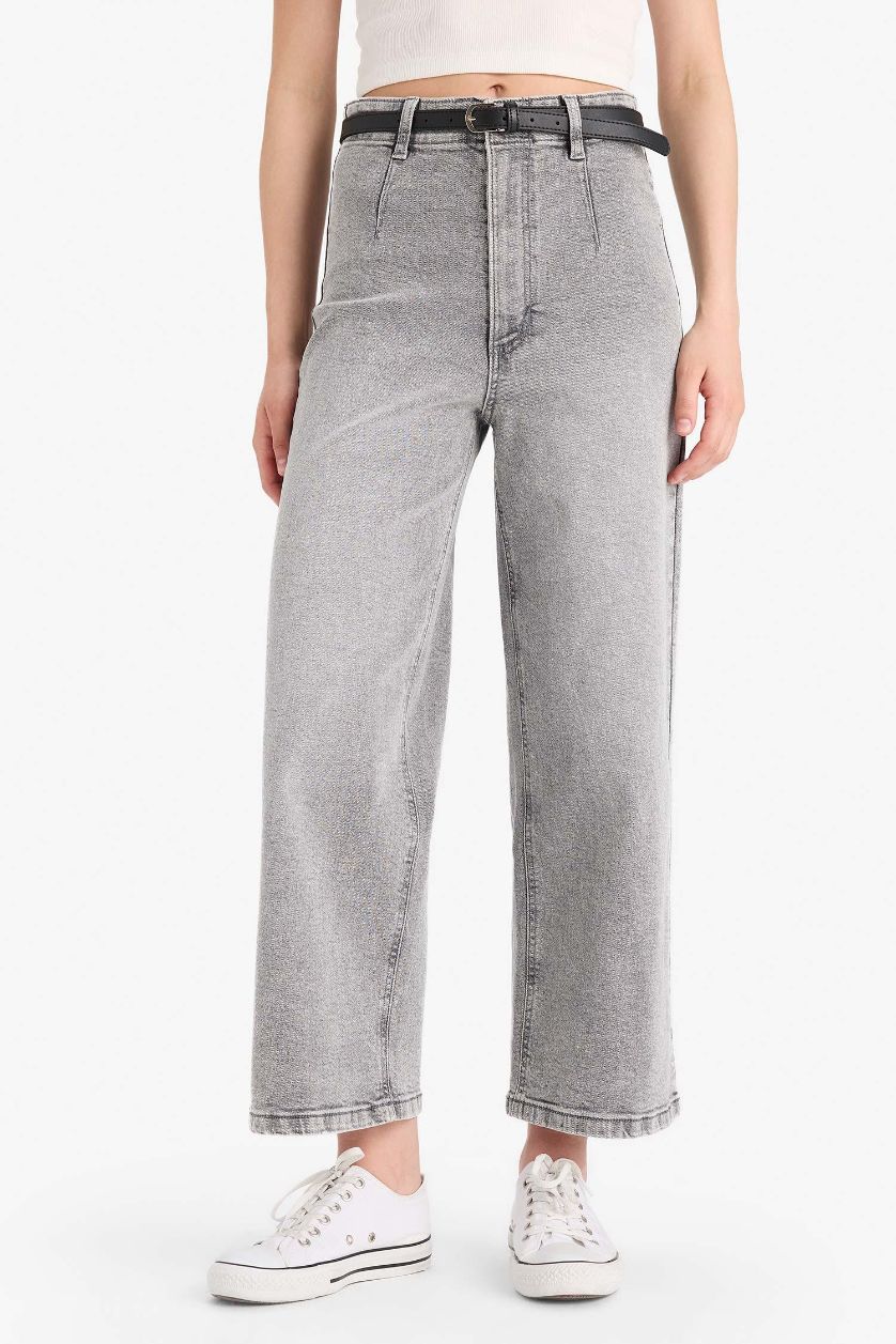 WOMAN Grey Culotte High Waist Straight Leg Jeans