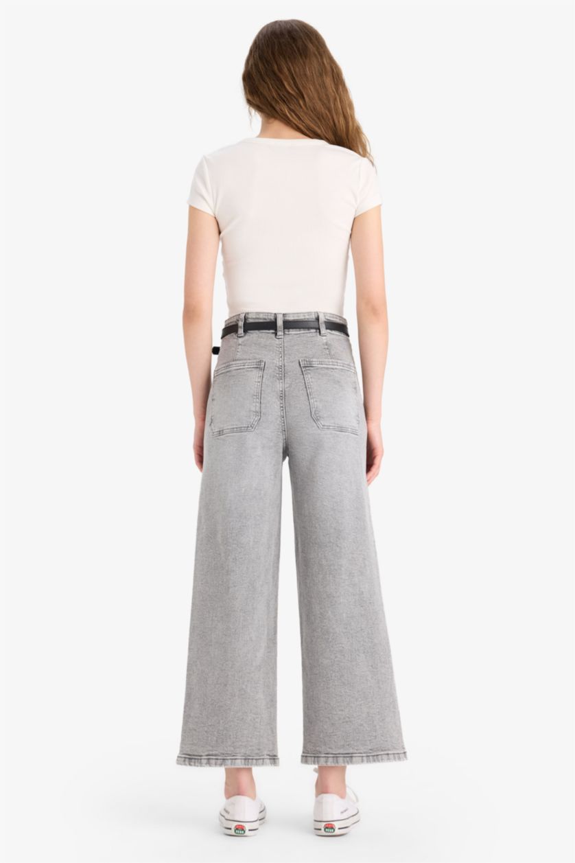 WOMAN Grey Culotte High Waist Straight Leg Jeans